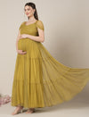 Olive Green Maternity Tiered Tulle Evening Dress