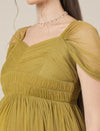 Olive Green Maternity Tiered Tulle Evening Dress