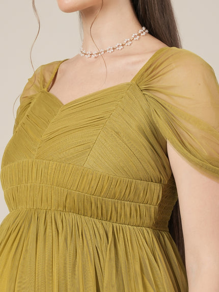 Olive Green Maternity Tiered Tulle Evening Dress