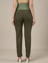 Stretchy Cotton Linen Tapered Fit Maternity Trousers-Olive Green