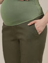Stretchy Cotton Linen Straight Fit Maternity Trousers-Olive Green