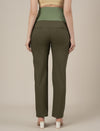 Stretchy Cotton Linen Straight Fit Maternity Trousers-Olive Green