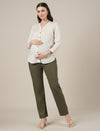 Stretchy Cotton Linen Straight Fit Maternity Trousers-Olive Green