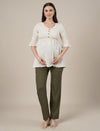 Stretchy Cotton Linen Wide Leg Maternity Trousers-Olive Green