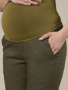 Stretchy Cotton Linen Wide Leg Maternity Trousers-Olive Green