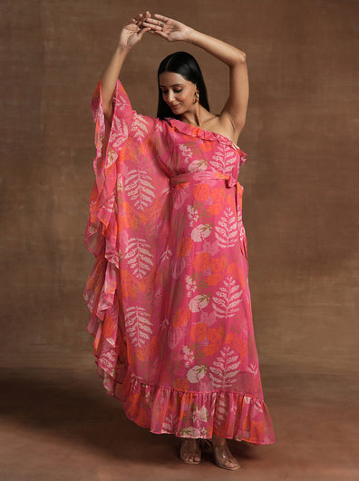 Maternity One Shoulder Maxi Dress- Pink