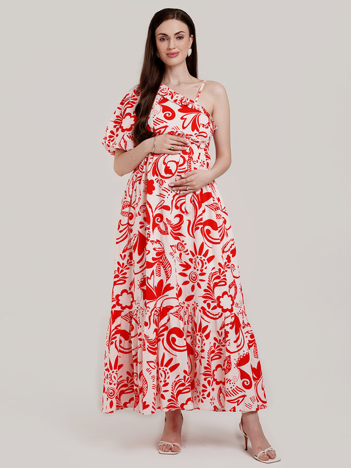 One Shoulder Maternity Maxi Dress
