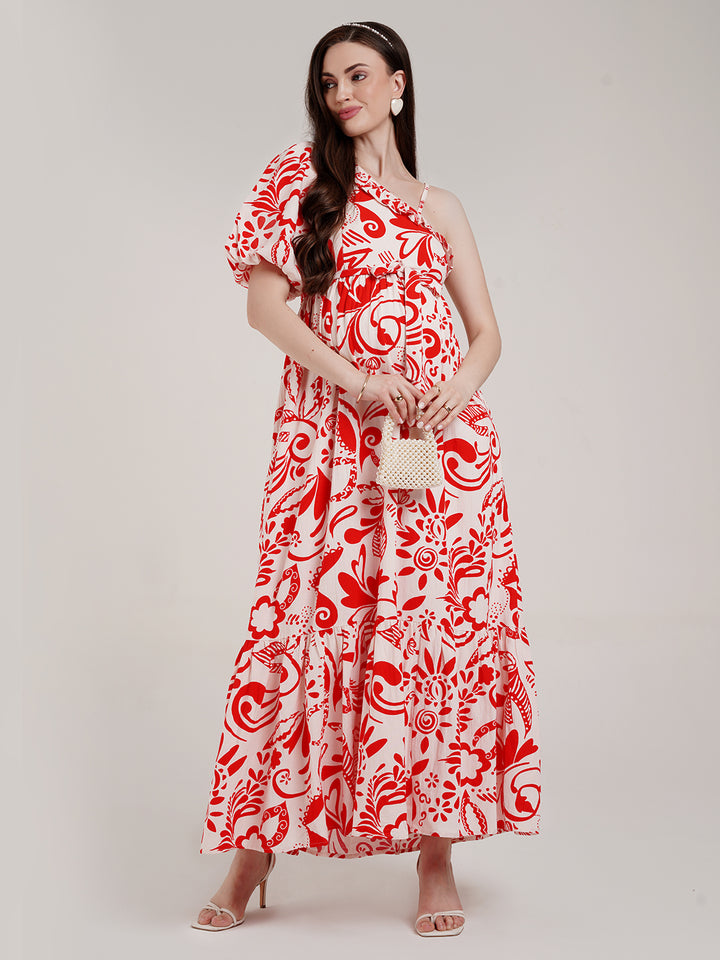 One Shoulder Maternity Maxi Dress