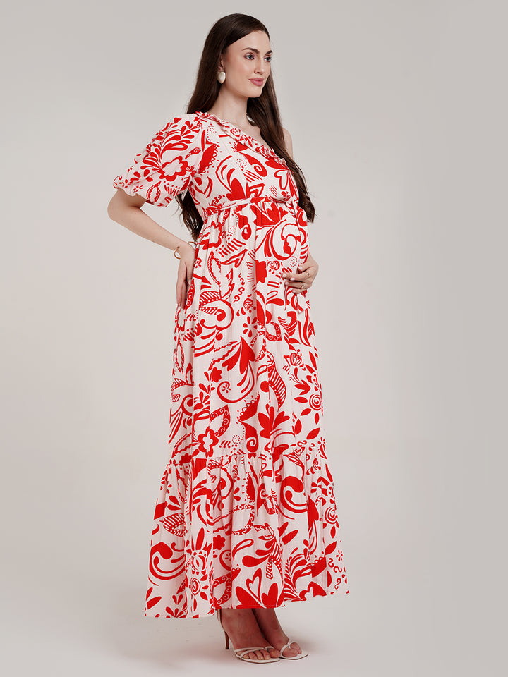 One Shoulder Maternity Maxi Dress