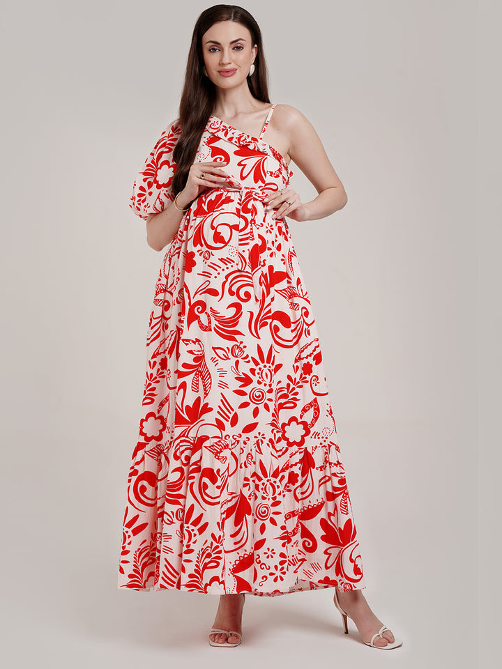 One Shoulder Maternity Maxi Dress