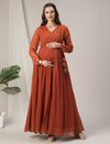 Orange Foil Print Maternity & Nursing Anarkali Gown with Dupatta