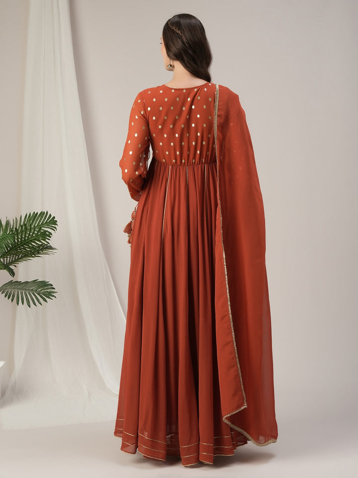 Orange Foil Print Maternity & Nursing Anarkali Gown with Dupatta