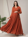 Orange Foil Print Maternity & Nursing Anarkali Gown with Dupatta