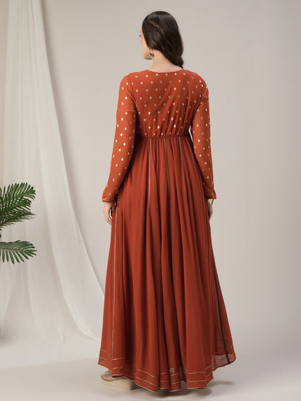 Orange Foil Print Maternity & Nursing Anarkali Gown with Dupatta