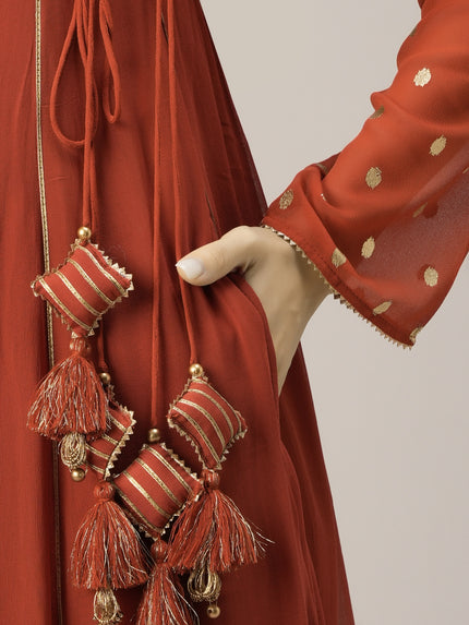 Orange Foil Print Maternity & Nursing Anarkali Gown with Dupatta