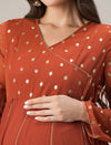 Orange Foil Print Maternity & Nursing Anarkali Gown with Dupatta