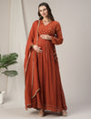 Orange Foil Print Maternity & Nursing Anarkali Gown with Dupatta