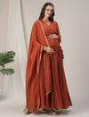 Orange Foil Print Maternity & Nursing Anarkali Gown with Dupatta
