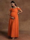 Romantic Tulle Maternity Maxi Dress- Orange