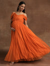Romantic Tulle Maternity Maxi Dress- Orange