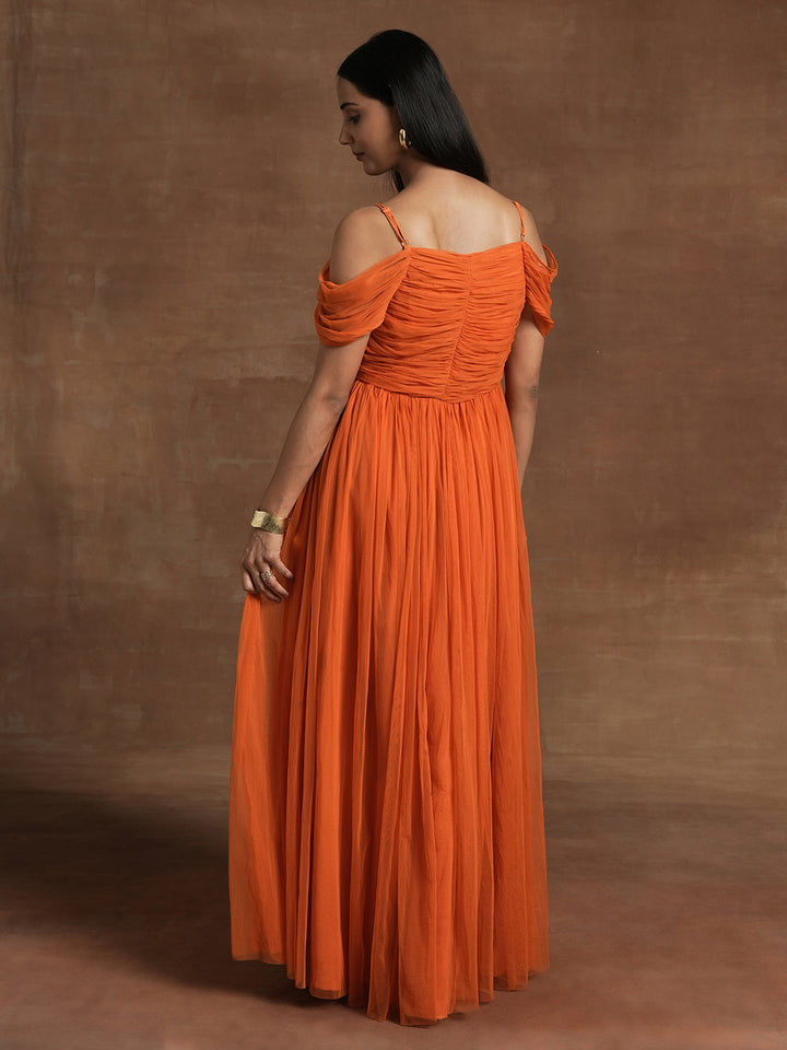 Romantic Tulle Maternity Maxi Dress- Orange