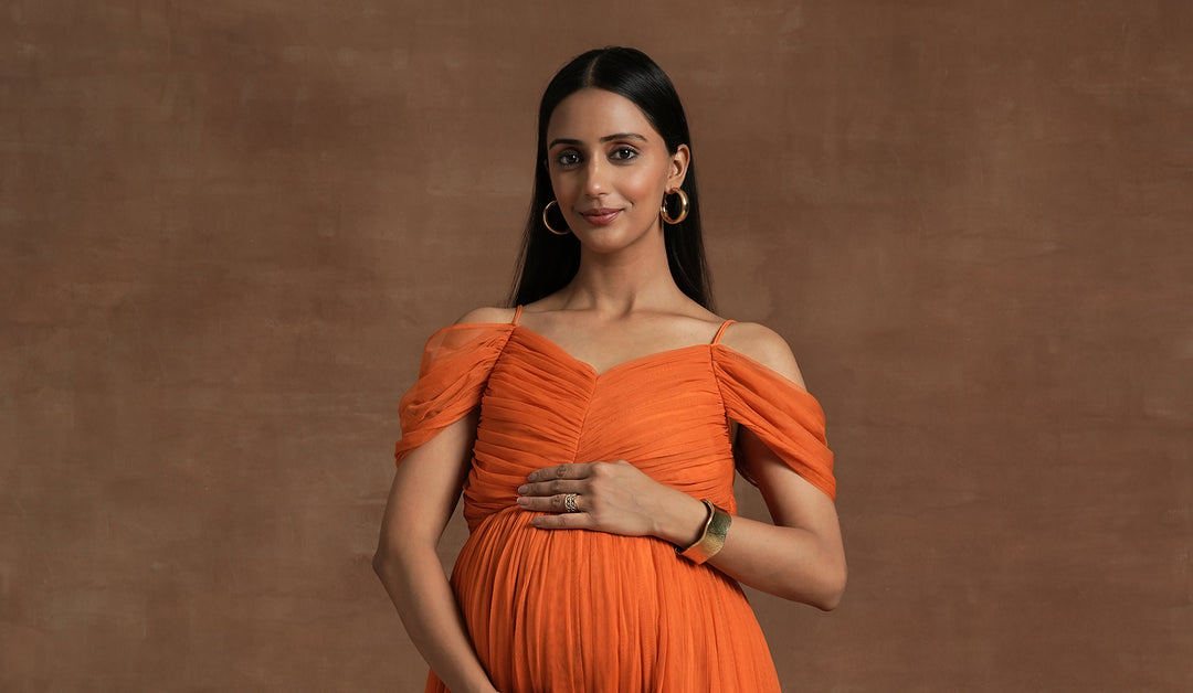 white christmas dresses Romantic Tulle Maternity Maxi Dress- Orange