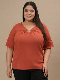 Orange Plus Size V Neck Top