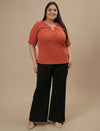 Orange Plus Size V Neck Top