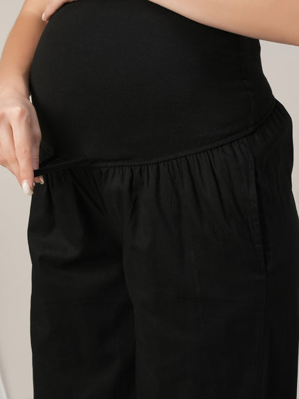 Black Embroidered Maternity & Nursing Kurta Set with Dupatta