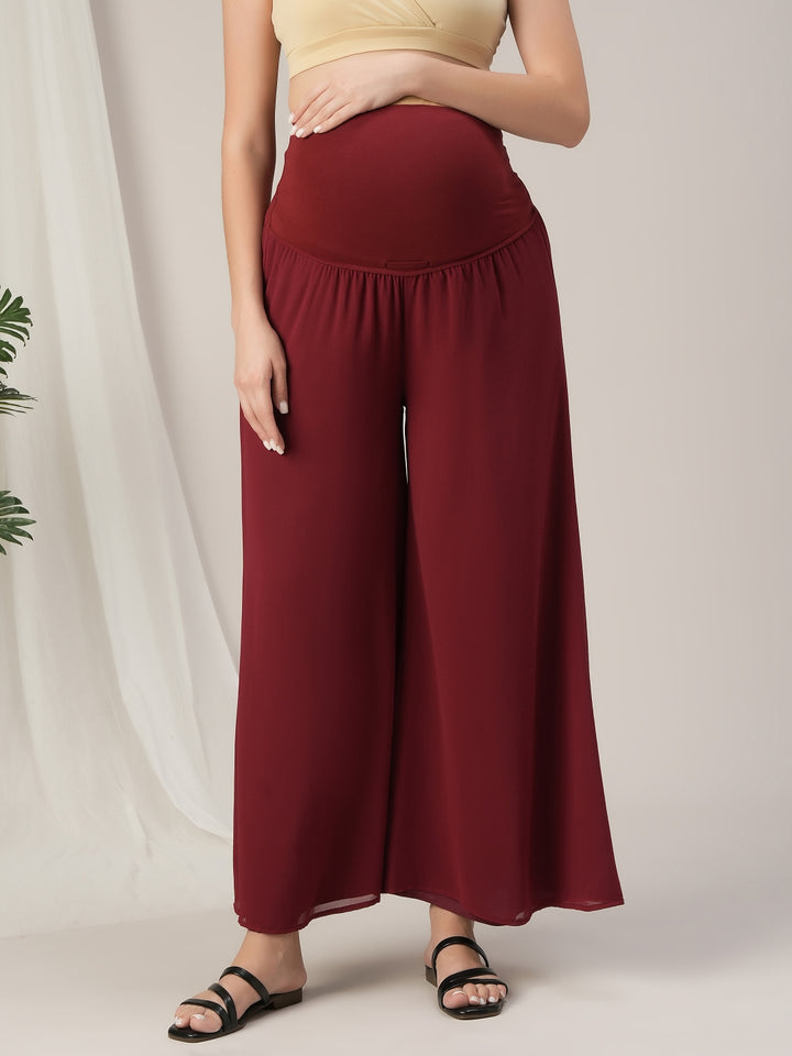 Maroon A-Line Maternity & Nursing Kurta Set with Dupatta