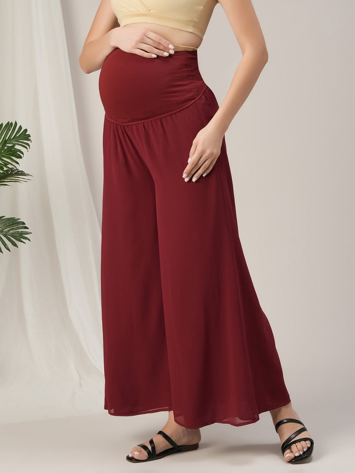 Maroon A-Line Maternity & Nursing Kurta Set with Dupatta