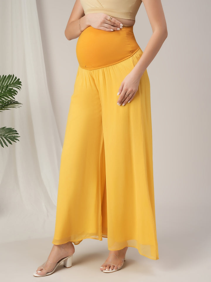 Yellow Embroidered Maternity Kalidaar Kurta with Dupatta Set