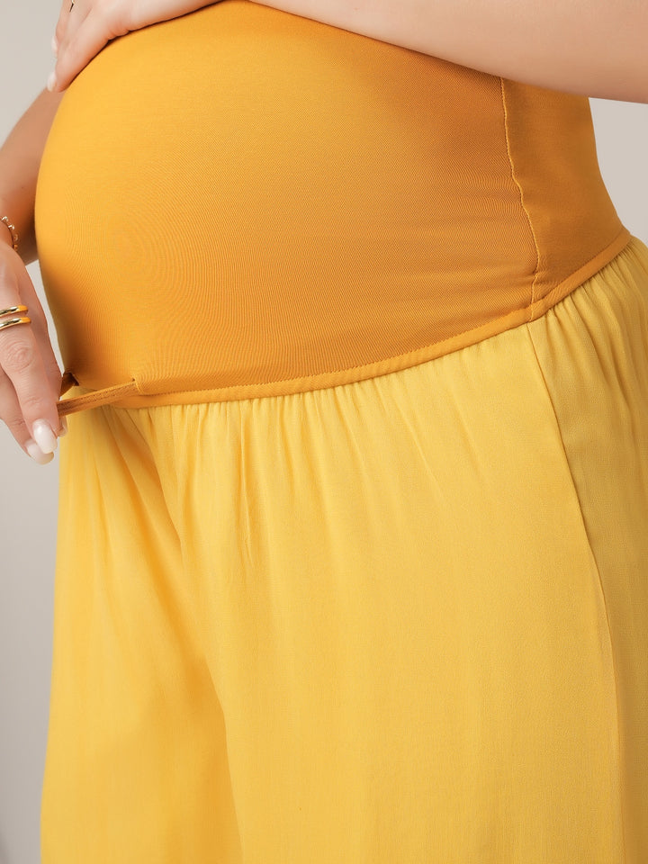 Yellow Embroidered Maternity Kalidaar Kurta with Dupatta Set