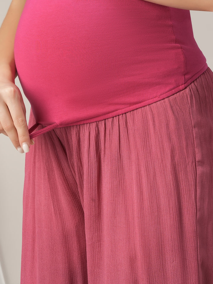 Pink Embroidered Maternity & Nursing A-Line Kurta Set with Dupatta