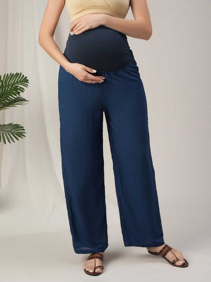 Yellow Georgette Maternity Kurti with Wide-Leg Pants Set