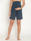 Maternity High-rise Over-belly Shorts with Adjustable Drawstring- Indigo Blue