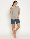 Maternity High-rise Over-belly Shorts with Adjustable Drawstring- Indigo Blue