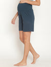 Maternity High-rise Over-belly Shorts with Adjustable Drawstring- Indigo Blue