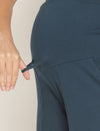 Maternity High-rise Over-belly Shorts with Adjustable Drawstring- Indigo Blue