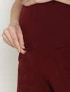 Maternity High-rise Over-belly Shorts with Adjustable Drawstring- Wine Berry