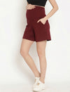 Maternity High-rise Over-belly Shorts with Adjustable Drawstring- Wine Berry
