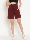 Maternity High-rise Over-belly Shorts with Adjustable Drawstring- Wine Berry