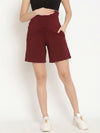 Maternity High-rise Over-belly Shorts with Adjustable Drawstring- Wine Berry