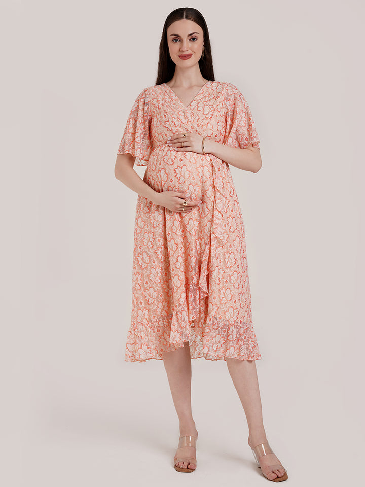 Peach Maternity Wrap Dress