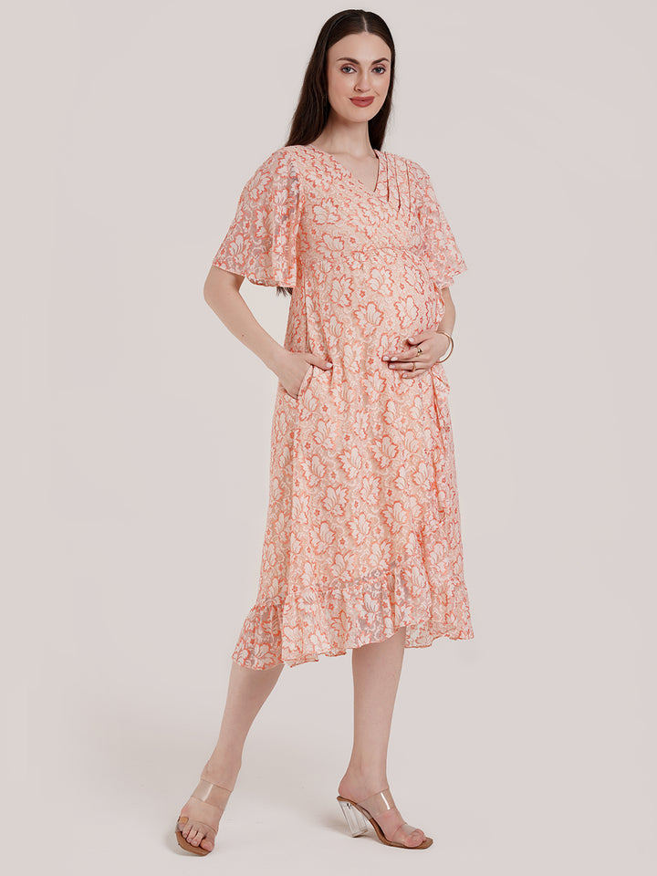 Peach Maternity Wrap Dress