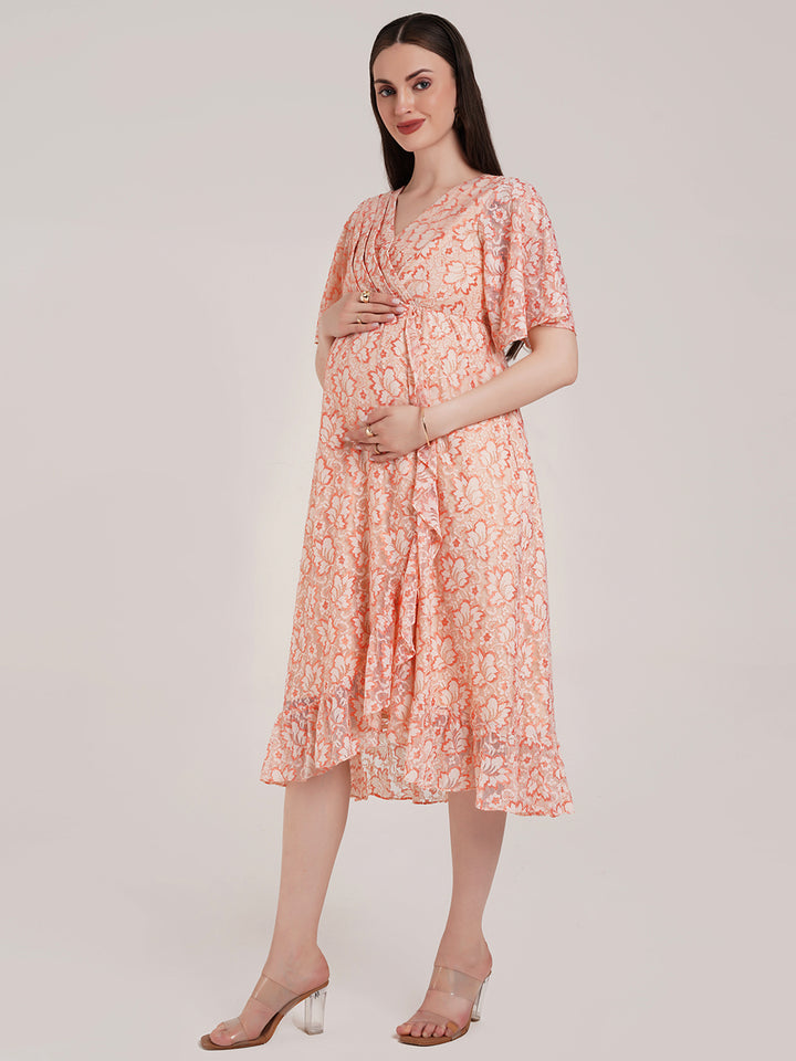 Peach Maternity Wrap Dress