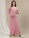 One-Shoulder Maternity Bodycon Dress- Pink