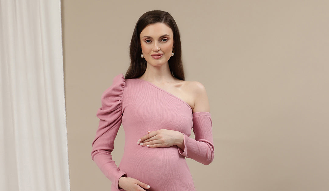 One-Shoulder Maternity Bodycon Dress- Pink