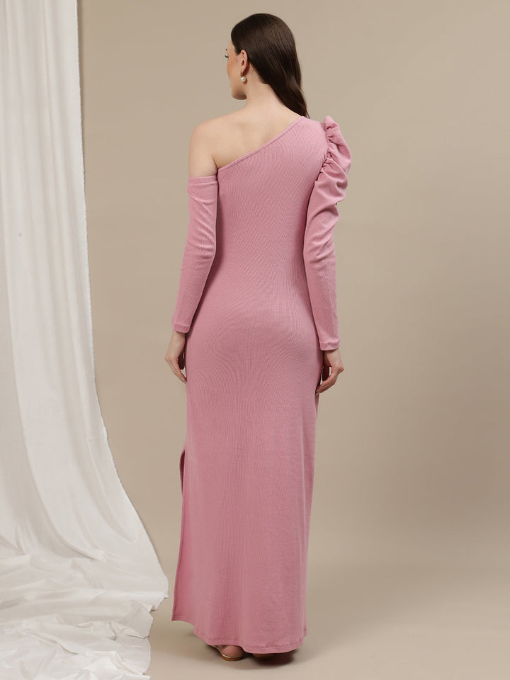 One-Shoulder Maternity Bodycon Dress- Pink