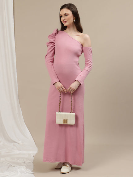 One-Shoulder Maternity Bodycon Dress- Pink